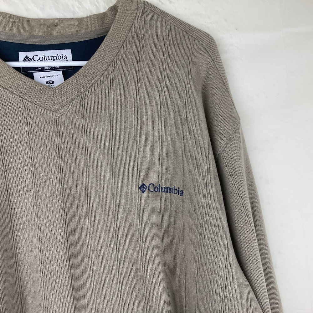 Columbia Pullover Sweater Mens XXL Tan V-Neck Vertical Ribbed Knit - Picture 3 of 6